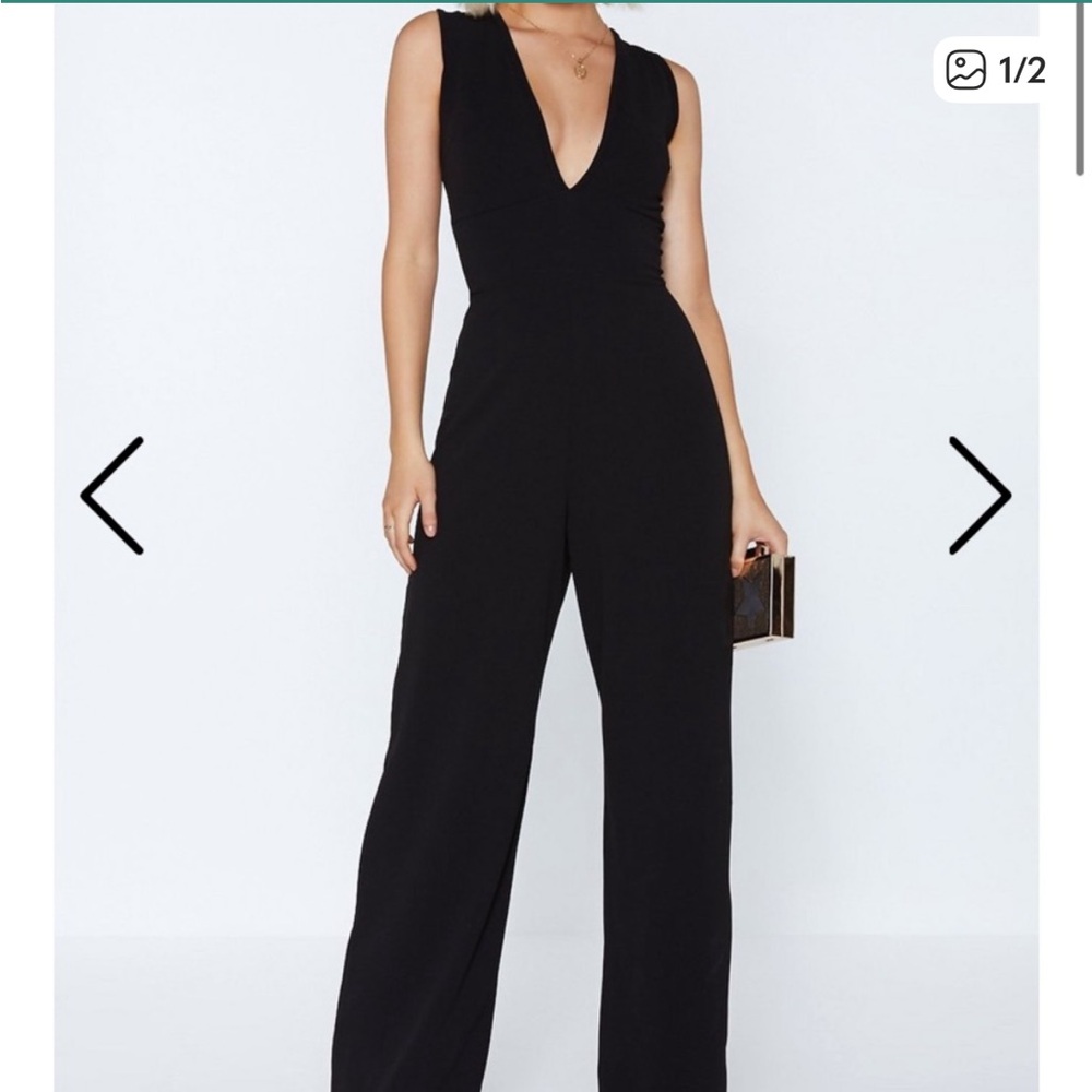 Nasty Gal Black Plunging V-Neck Wide-Leg Jumpsuit